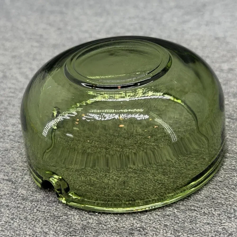 Vintage Olive Green Heavy Glass Round Ashtray 2 Slot Mid Century Modern 3.75